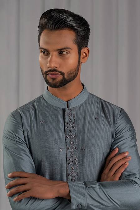 Buy Punit Arora Grey Cotton Silk Embroidered Kurta And Pant Set Online at Aza Fashions Buy_Punit Arora_Grey Cotton Silk Embroidered Kurta And Pant Set _Online_at_Aza_Fashions