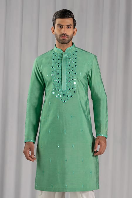Shop Punit Arora Green Cotton Silk Embroidered Kurta And Dhoti Pant Set at Aza Fashions Shop_Punit Arora_Green Cotton Silk Embroidered Kurta And Dhoti Pant Set _at_Aza_Fashions