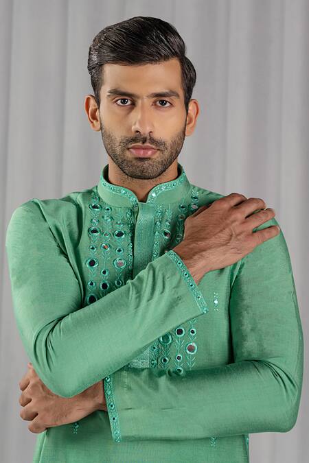 Punit Arora Green Cotton Silk Embroidered Kurta And Dhoti Pant Set Online at Aza Fashions Punit Arora_Green Cotton Silk Embroidered Kurta And Dhoti Pant Set _Online_at_Aza_Fashions