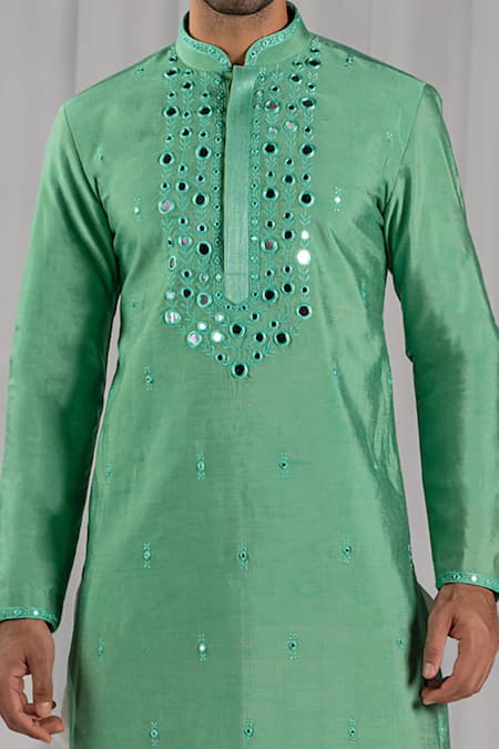 Buy Punit Arora Green Cotton Silk Embroidered Kurta And Dhoti Pant Set Online at Aza Fashions Buy_Punit Arora_Green Cotton Silk Embroidered Kurta And Dhoti Pant Set _Online_at_Aza_Fashions