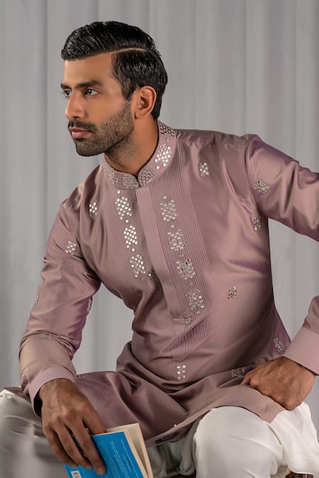 Shop Punit Arora Purple Cotton Silk Embroidered Kurta Set at Aza Fashions Shop_Punit Arora_Purple Cotton Silk Embroidered Kurta Set _at_Aza_Fashions