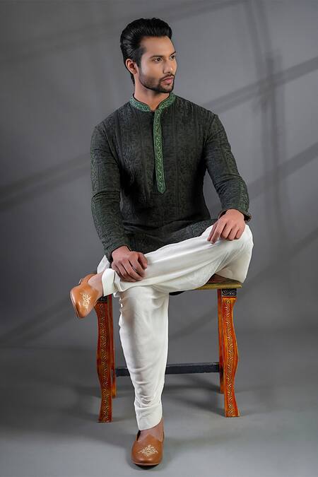Buy Punit Arora Green Bundi Matka Silk Dhoti Pant Modal Silk Cotton Embroidered And Kurta Set Online at Aza Fashions Buy_Punit Arora_Green Bundi Matka Silk Dhoti Pant Modal Silk Cotton Embroidered And Kurta Set_Online_at_Aza_Fashions