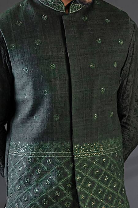 Punit Arora Green Bundi Matka Silk Dhoti Pant Modal Silk Cotton Embroidered And Kurta Set at Aza Fashions Punit Arora_Green Bundi Matka Silk Dhoti Pant Modal Silk Cotton Embroidered And Kurta Set_at_Aza_Fashions