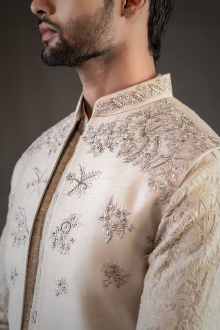 Shop Punit Arora Peach Cotton , Muga Embroidered Bundi And Kurta Set Online at Aza Fashions Shop_Punit Arora_Peach Cotton , Muga Embroidered Bundi And Kurta Set _Online_at_Aza_Fashions