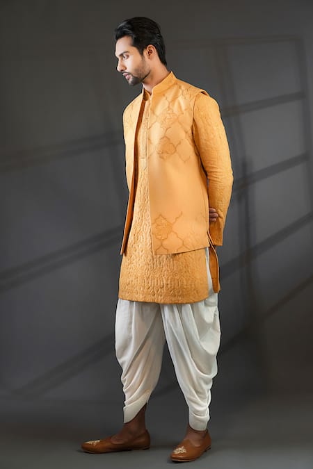 Buy Punit Arora Peach Cotton , Modal , Matka Embroidered Bundi And Kurta Set Online at Aza Fashions Buy_Punit Arora_Peach Cotton , Modal , Matka Embroidered Bundi And Kurta Set _Online_at_Aza_Fashions