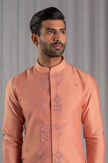 Punit Arora Peach Cotton Silk Embroidered Kurta And Pant Set Online at Aza Fashions Punit Arora_Peach Cotton Silk Embroidered Kurta And Pant Set _Online_at_Aza_Fashions
