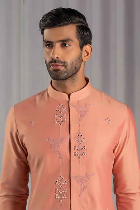 Buy Punit Arora Peach Cotton Silk Embroidered Kurta And Pant Set Online at Aza Fashions Buy_Punit Arora_Peach Cotton Silk Embroidered Kurta And Pant Set _Online_at_Aza_Fashions