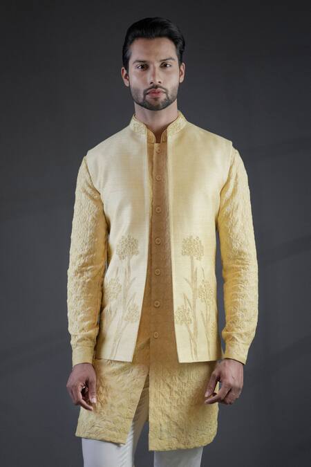 Buy Punit Arora Yellow Cotton , Muga Embroidered Bundi And Kurta Set Online at Aza Fashions Buy_Punit Arora_Yellow Cotton , Muga Embroidered Bundi And Kurta Set _Online_at_Aza_Fashions