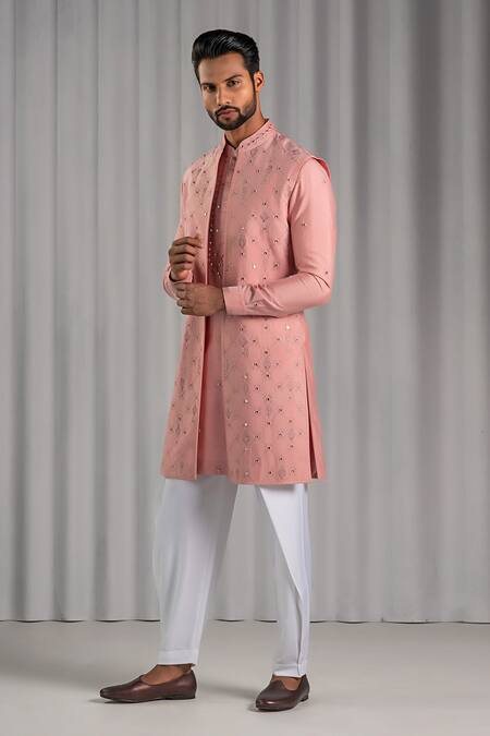 Punit Arora Peach Cotton Silk Embroidered Bundi And Kurta Set Online at Aza Fashions Punit Arora_Peach Cotton Silk Embroidered Bundi And Kurta Set _Online_at_Aza_Fashions