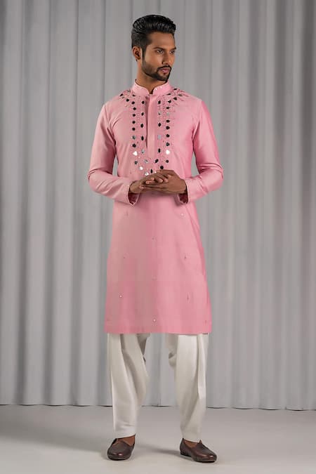 Punit Arora Pink Silk Embroidered Kurta Set 