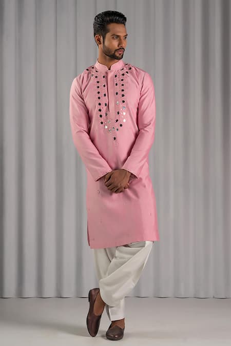Shop Punit Arora Pink Silk Embroidered Kurta Set at Aza Fashions Shop_Punit Arora_Pink Silk Embroidered Kurta Set _at_Aza_Fashions