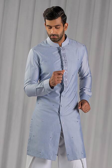 Buy Punit Arora Blue Cotton Silk Embroidered Kurta Set Online at Aza Fashions Buy_Punit Arora_Blue Cotton Silk Embroidered Kurta Set _Online_at_Aza_Fashions