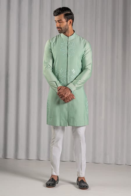 Punit Arora Green Cotton Silk Embroidered Kurta Set 