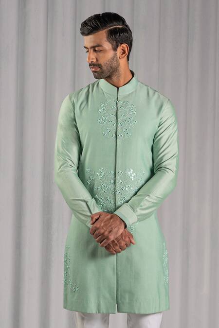 Punit Arora Green Cotton Silk Embroidered Kurta Set Online at Aza Fashions Punit Arora_Green Cotton Silk Embroidered Kurta Set _Online_at_Aza_Fashions