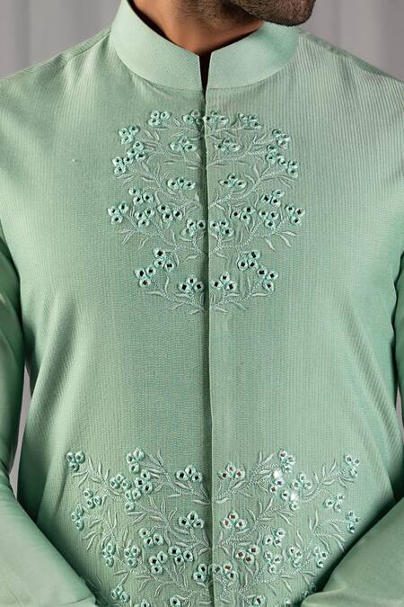 Shop Punit Arora Green Cotton Silk Embroidered Kurta Set Online at Aza Fashions Shop_Punit Arora_Green Cotton Silk Embroidered Kurta Set _Online_at_Aza_Fashions