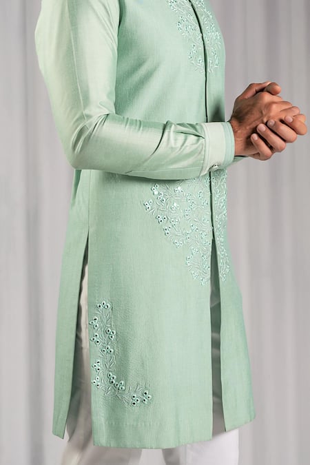Punit Arora Green Cotton Silk Embroidered Kurta Set at Aza Fashions Punit Arora_Green Cotton Silk Embroidered Kurta Set _at_Aza_Fashions