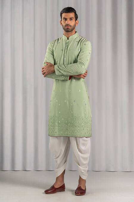 Punit Arora Green Cotton Silk Embroidered Kurta Set Online at Aza Fashions Punit Arora_Green Cotton Silk Embroidered Kurta Set _Online_at_Aza_Fashions