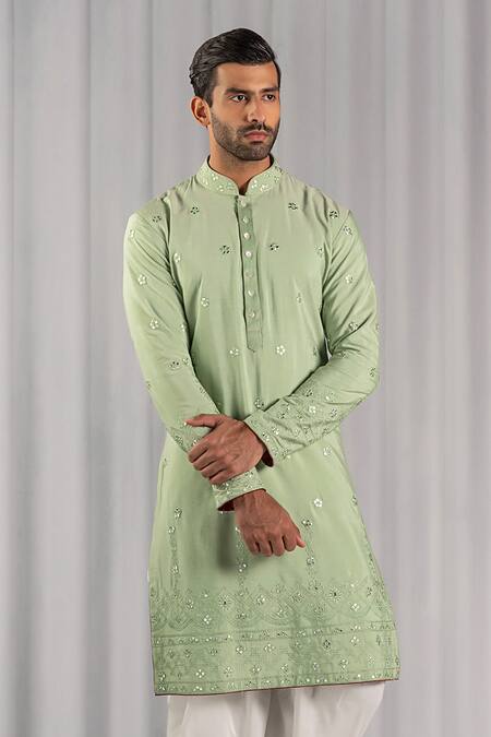 Buy Punit Arora Green Cotton Silk Embroidered Kurta Set Online at Aza Fashions Buy_Punit Arora_Green Cotton Silk Embroidered Kurta Set _Online_at_Aza_Fashions