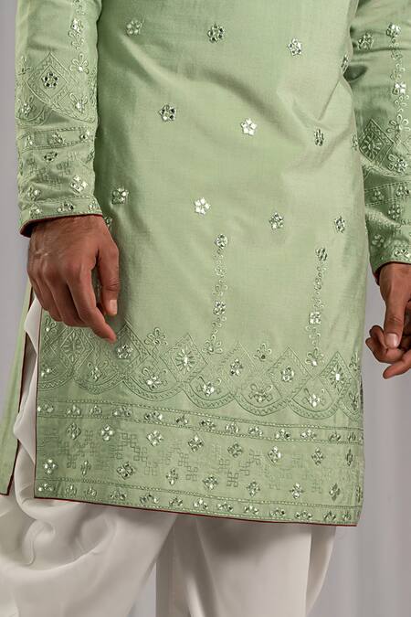 Shop Punit Arora Green Cotton Silk Embroidered Kurta Set Online at Aza Fashions Shop_Punit Arora_Green Cotton Silk Embroidered Kurta Set _Online_at_Aza_Fashions