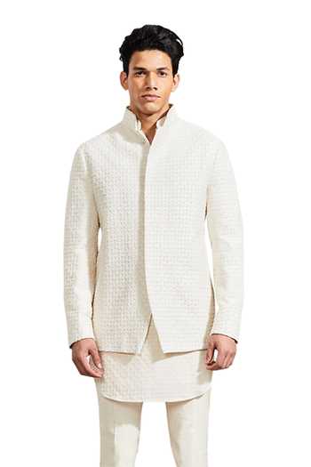 Buy Kunal Rawal White Silk Plant Beaded Bandhgala at Aza Fashions Buy_Kunal Rawal_White Silk Plant Beaded Bandhgala _at_Aza_Fashions