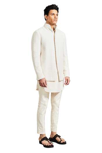 Kunal Rawal White Silk Plant Beaded Bandhgala Online at Aza Fashions Kunal Rawal_White Silk Plant Beaded Bandhgala _Online_at_Aza_Fashions