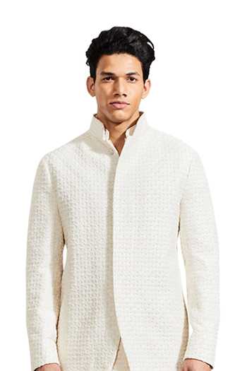 Kunal Rawal White Silk Plant Beaded Bandhgala at Aza Fashions Kunal Rawal_White Silk Plant Beaded Bandhgala _at_Aza_Fashions