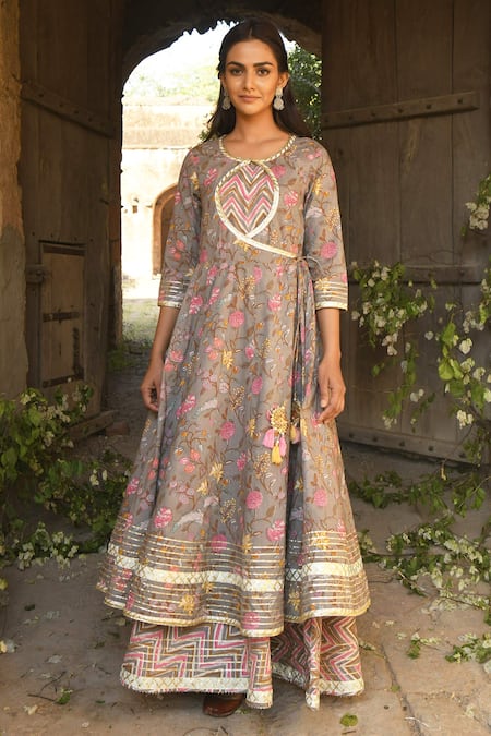 KARAJ JAIPUR Printed Angrakha & Dress Set 