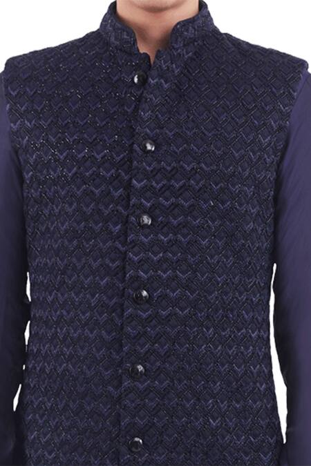 Kunal Rawal Blue Suiting Embroidered Longline Nehru Jacket at Aza Fashions Kunal Rawal_Blue Suiting Embroidered Longline Nehru Jacket _at_Aza_Fashions