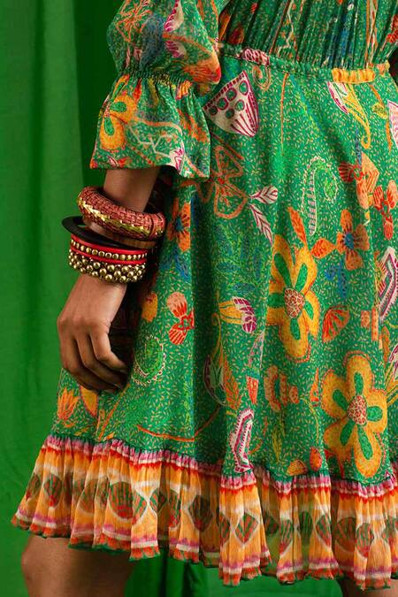 Shop_Saundh_Green Buttery Georgette Printed Tunic_Online_at_Aza_Fashions