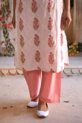 Shop_Karaj Jaipur_White Cotton Printed Kurta Set_Online_at_Aza_Fashions