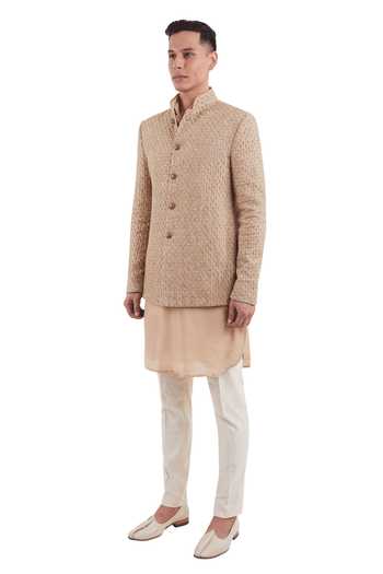 Kunal Rawal_Beige Linen Cactus Bandhgala _Online_at_Aza_Fashions