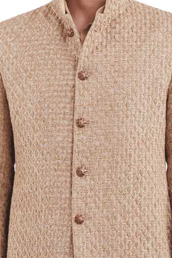Buy_Kunal Rawal_Beige Linen Cactus Bandhgala _Online_at_Aza_Fashions