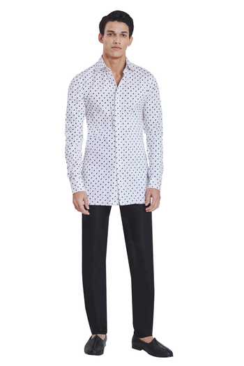 Shop_Kunal Rawal_White Poplin Bandhani Print Shirt _Online_at_Aza_Fashions