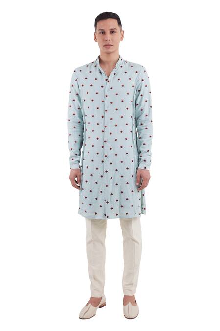 Kunal Rawal Blue Linen Satin Bom Arrow Panelled Kurta