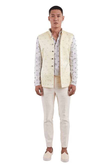 Buy Arrow Men Olive Mandarin Collar Heathered Nehru Jacket online