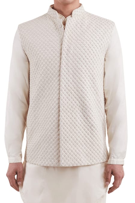 Shop_Kunal Rawal_White Suiting Embroidered Nehru Jacket _Online_at_Aza_Fashions