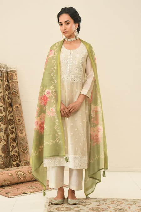 KARAJ JAIPUR Chanderi Embroidered Kurta Set 