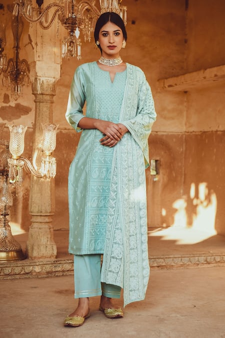 Karaj Jaipur Embroidered Kurta Pant Set 