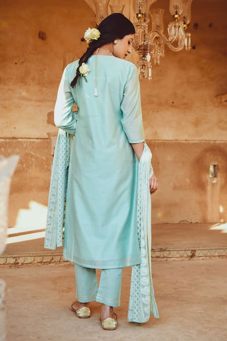 Karaj Jaipur Embroidered Kurta Pant Set 