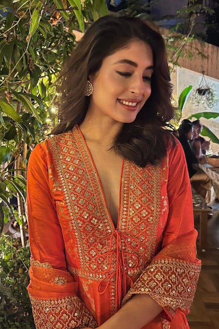 Buy Orange Brocade Silk Party Wear Hand Work Readymade Salwar Suit Online  From Wholesale Salwar.