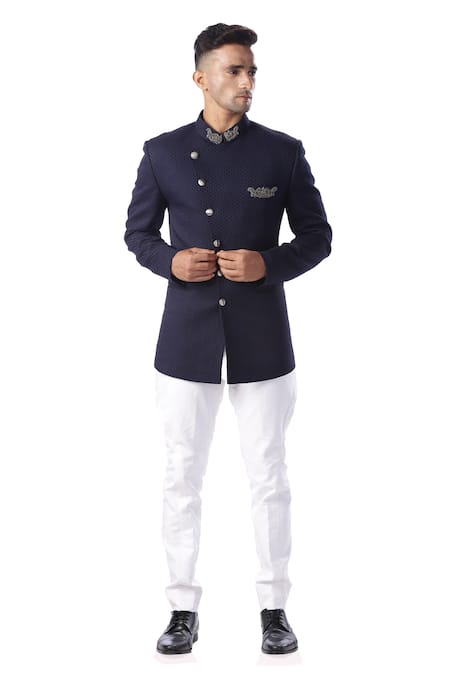 Kommal Sood Blue Cupro Overlap Bandhgala And Pant Set 