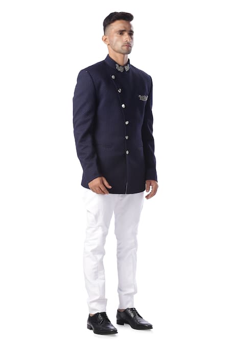 Kommal Sood Blue Cupro Overlap Bandhgala And Pant Set Online at Aza Fashions Kommal Sood_Blue Cupro Overlap Bandhgala And Pant Set _Online_at_Aza_Fashions