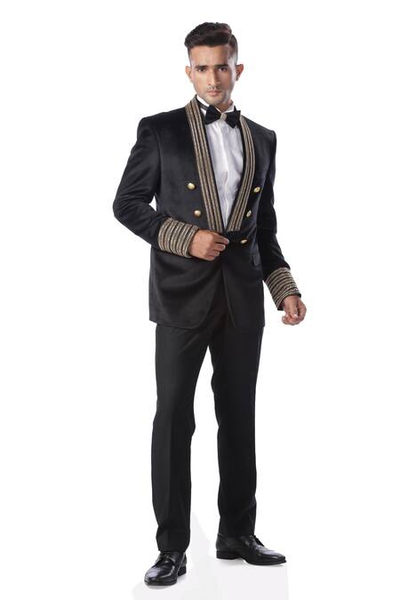 Buy Kommal Sood Black High Spun Cupro Embroidered Tuxedo And Pant Set Online at Aza Fashions Buy_Kommal Sood_Black High Spun Cupro Embroidered Tuxedo And Pant Set _Online_at_Aza_Fashions