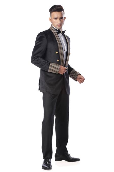 Kommal Sood Black High Spun Cupro Embroidered Tuxedo And Pant Set Online at Aza Fashions Kommal Sood_Black High Spun Cupro Embroidered Tuxedo And Pant Set _Online_at_Aza_Fashions