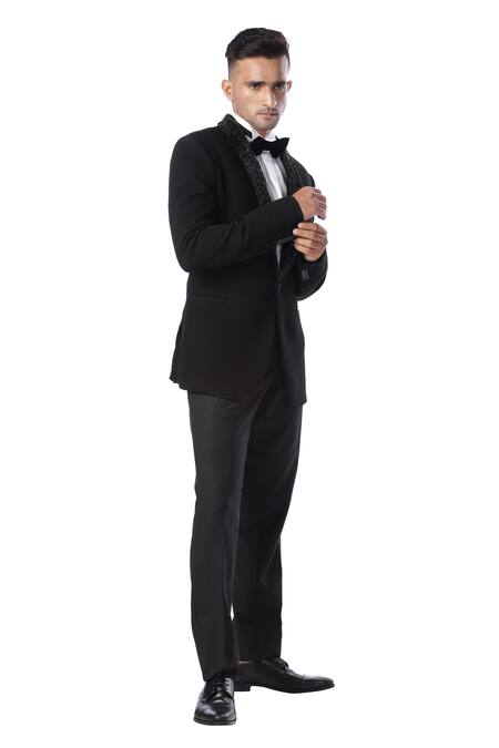 Kommal Sood Black High Spun Cupro Embroidered Tuxedo And Pant Set Online at Aza Fashions Kommal Sood_Black High Spun Cupro Embroidered Tuxedo And Pant Set _Online_at_Aza_Fashions