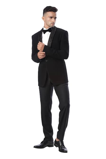 Buy Kommal Sood Black High Spun Cupro Embroidered Tuxedo And Pant Set Online at Aza Fashions Buy_Kommal Sood_Black High Spun Cupro Embroidered Tuxedo And Pant Set _Online_at_Aza_Fashions