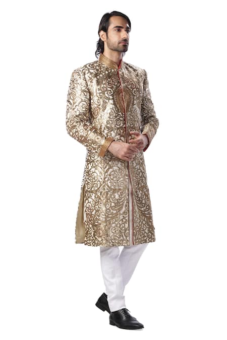 Kommal Sood White Cotton Silk Embroidered Sherwani And Churidar  