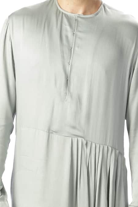 Shop_Kommal Sood_Green Cotton Silk Kurta And Churidar_Online_at_Aza_Fashions