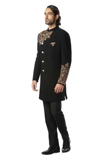 Buy_Kommal Sood_Black Cupro Embroidered Sherwani And Pant_Online_at_Aza_Fashions