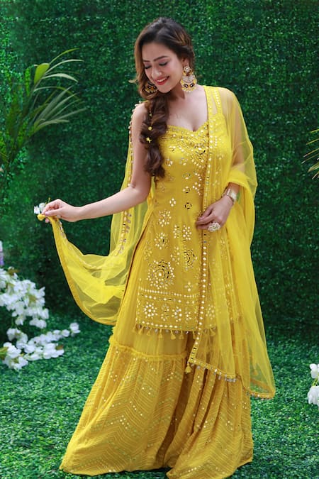 Party Wear Straight Ladies Yellow Rayon Sharara Suit at Rs 530/set in Jaipur